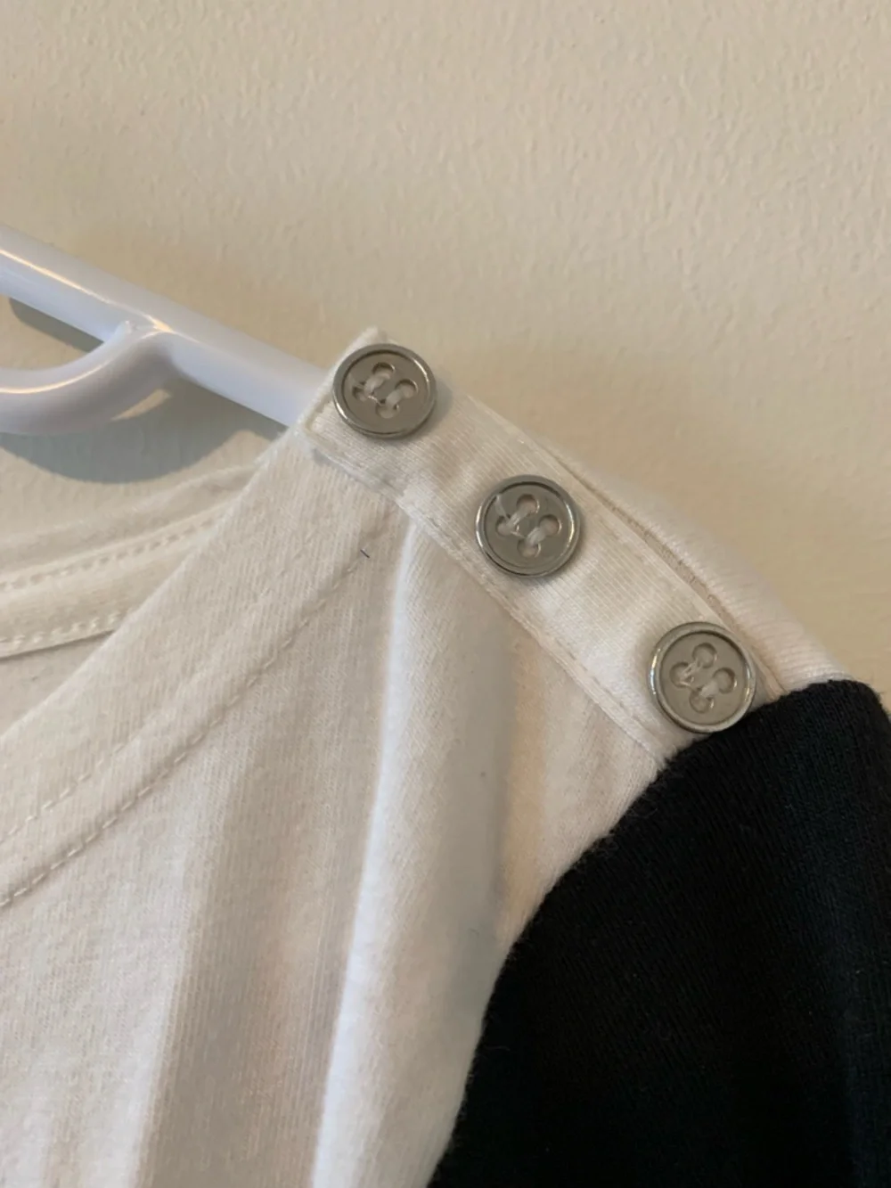 H&M Black and White Boatneck Long-Sleeve Top with Shoulder Buttons - Picture 2 of 5